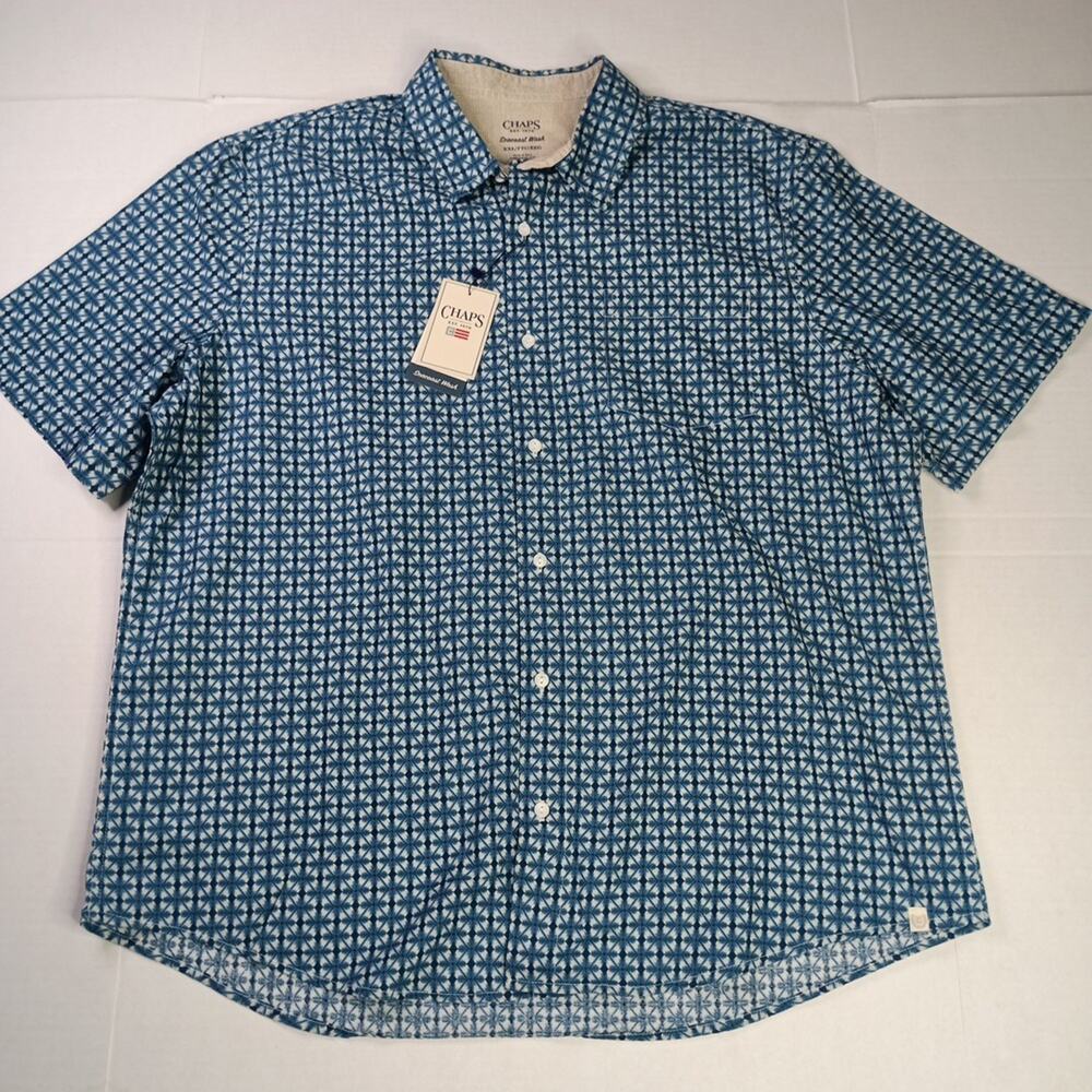 Chaps Seacoast Linen Woven Shirt Men's 2XL Spring‎ Lake Blue